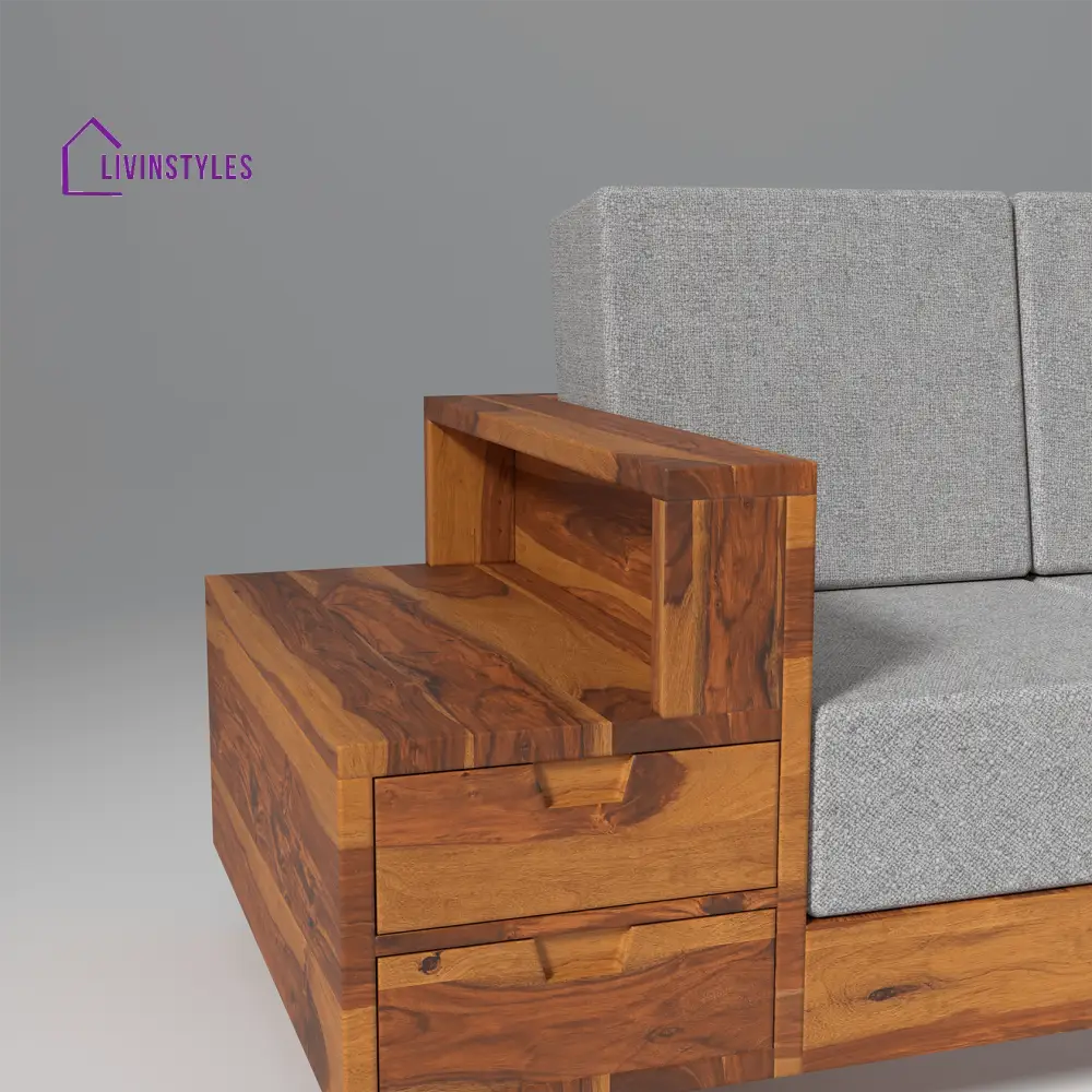 Stepan Sheesham Wood Sofa with 2 drawers in Light Honey sofa