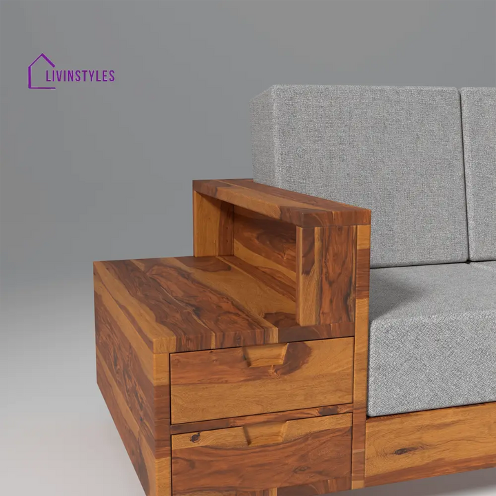 Stepan Sheesham Wood Sofa with 2 drawers in Light Honey sofa