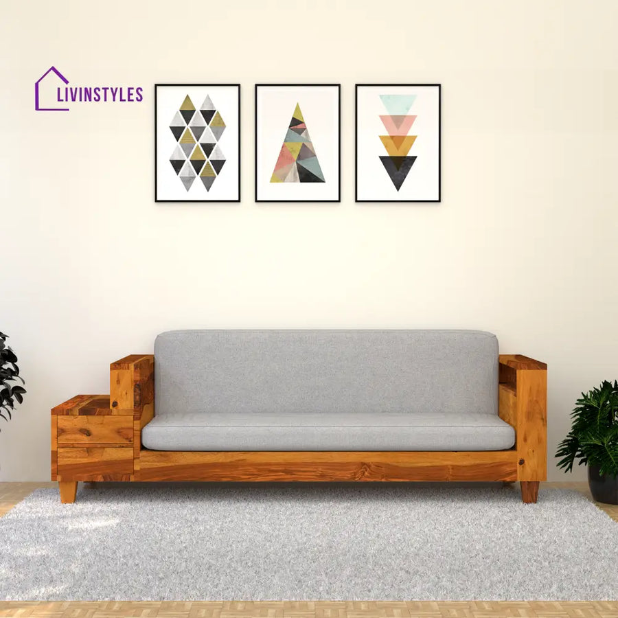 Stepan Sheesham Wood Sofa with 2 drawers in Light Honey sofa