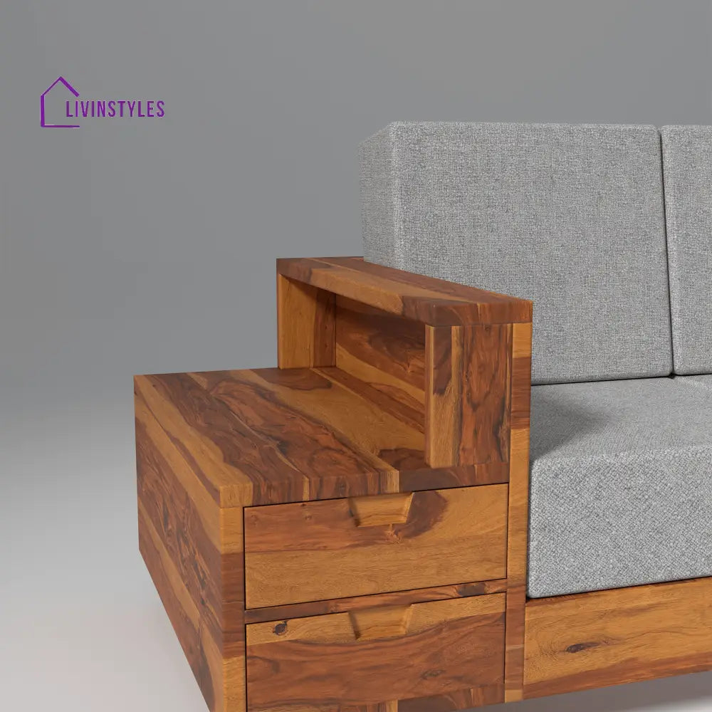 Stepan Sheesham Wood Sofa with 2 drawers in Light Honey sofa