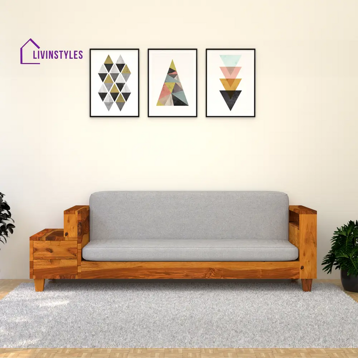 Stepan Sheesham Wood Sofa with 2 drawers in Light Honey sofa
