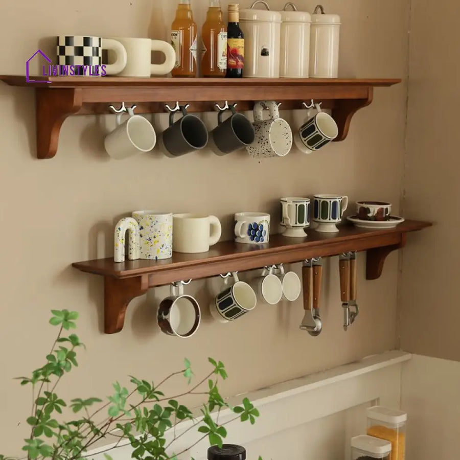 Stepan Solid Wood Storage Shelves | Kitchen Shelves - Set of 2