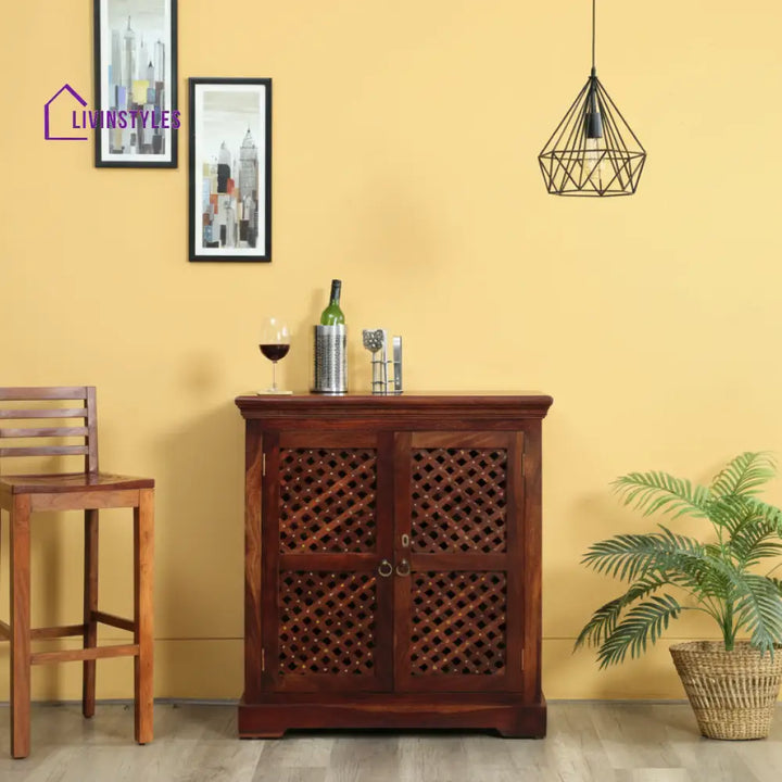 Stepan Traditional Sheesham Wood Bar Cabinet In Honey Finish