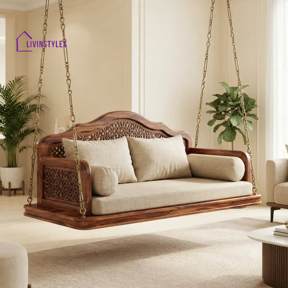 Stéphane 2 Seater Wooden Swing for Home | Wooden Jhula for home