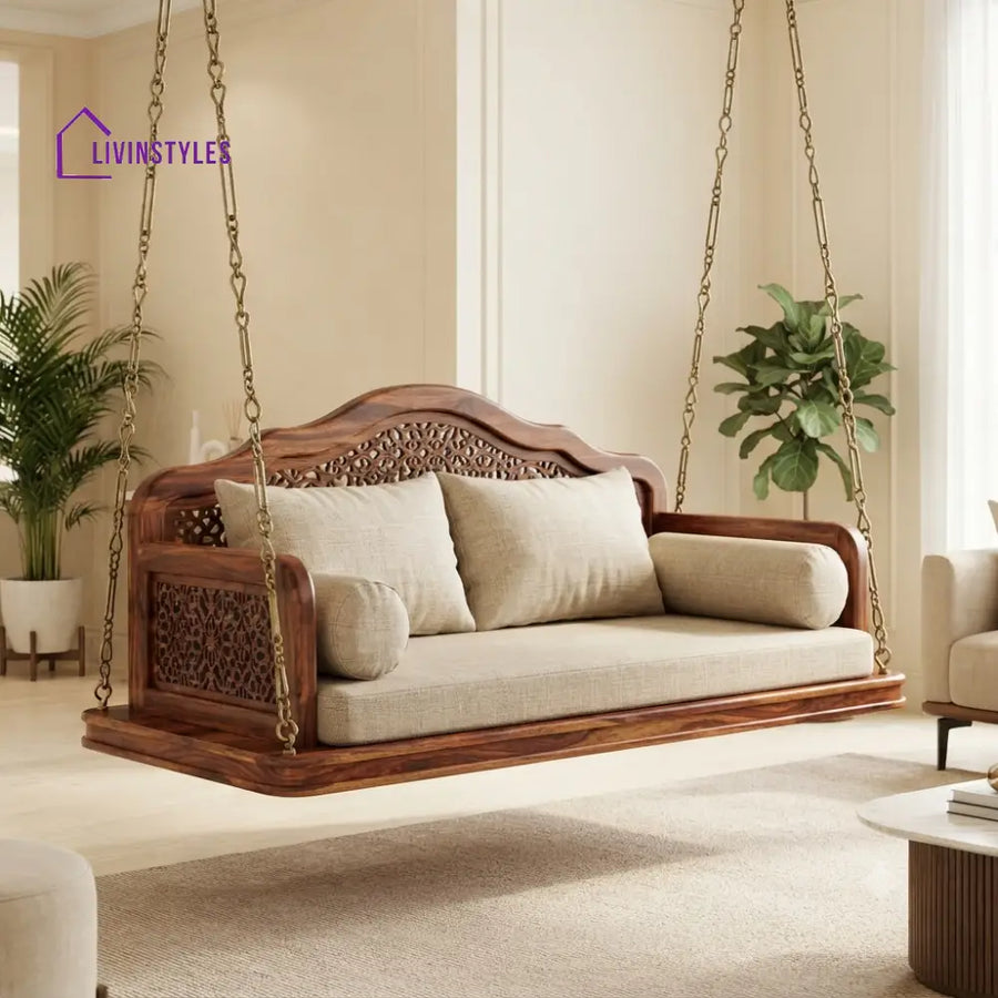 Stéphane 2 Seater Wooden Swing for Home | Wooden Jhula for home