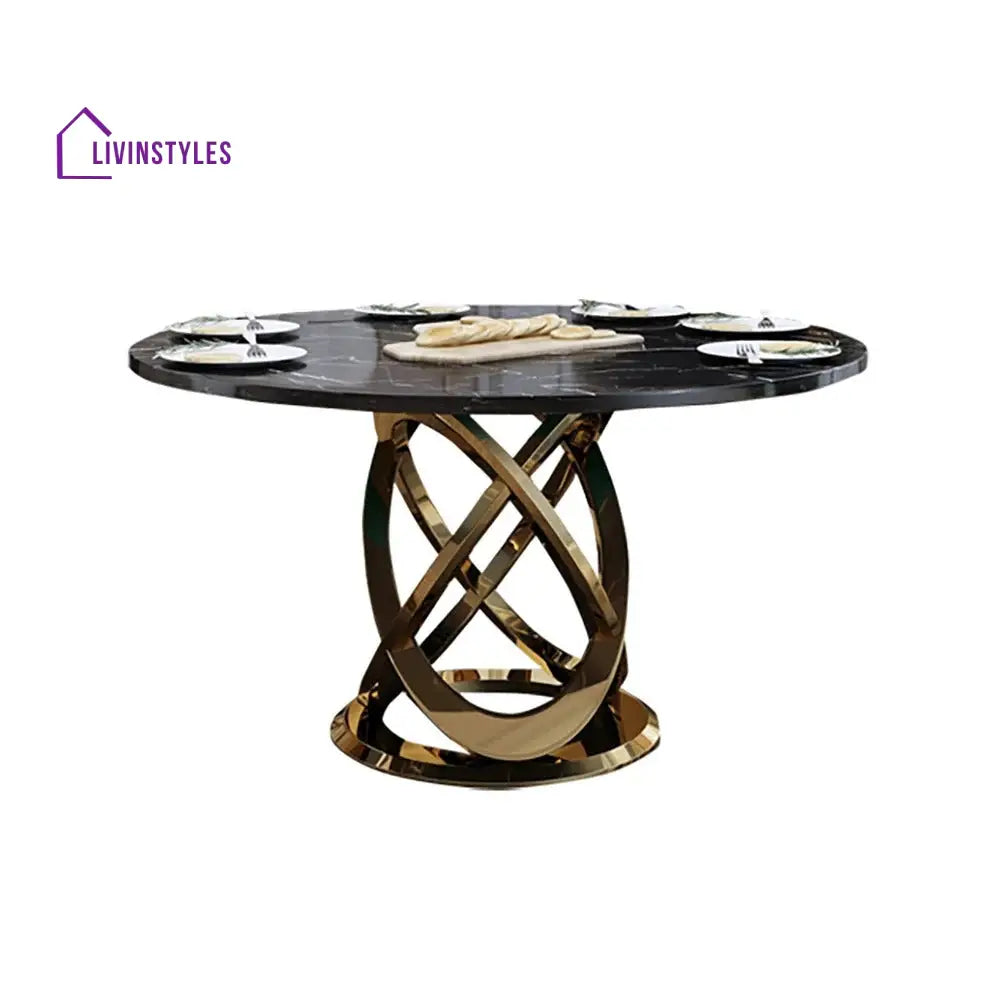 Stesha Stainless Steel Frame and Marble Top Round Dining Table
