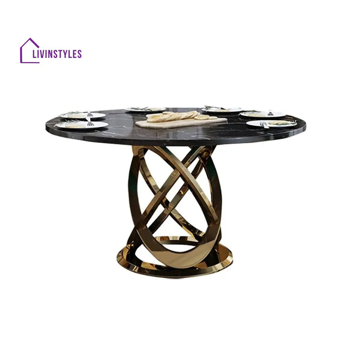Stesha Stainless Steel Frame and Marble Top Round Dining Table