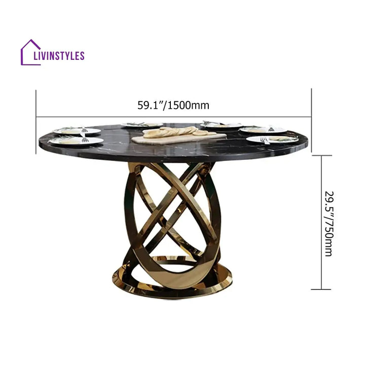Stesha Stainless Steel Frame and Marble Top Round Dining Table