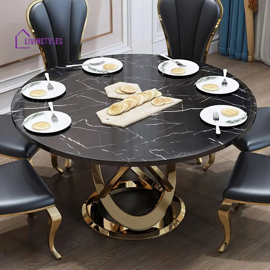 Stesha Stainless Steel Frame and Marble Top Round Dining Table