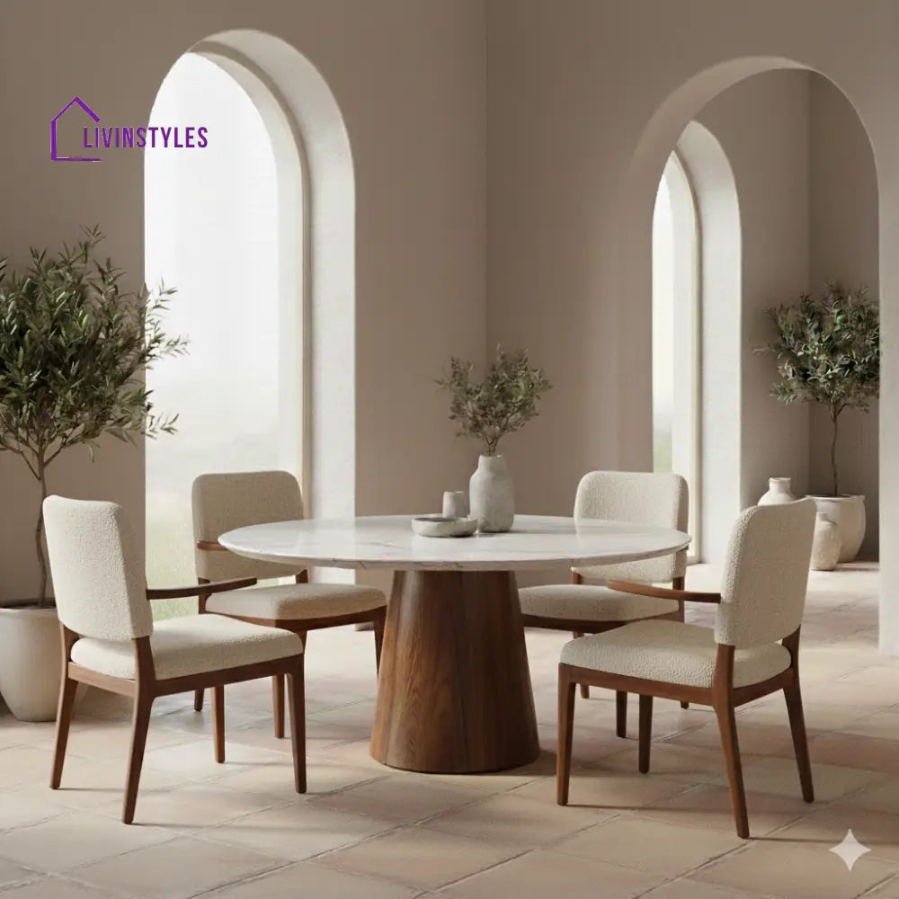 Steven Round Solid Sheesham Wood Dining Table Set | Roud 4 Seater Dining Table Set
