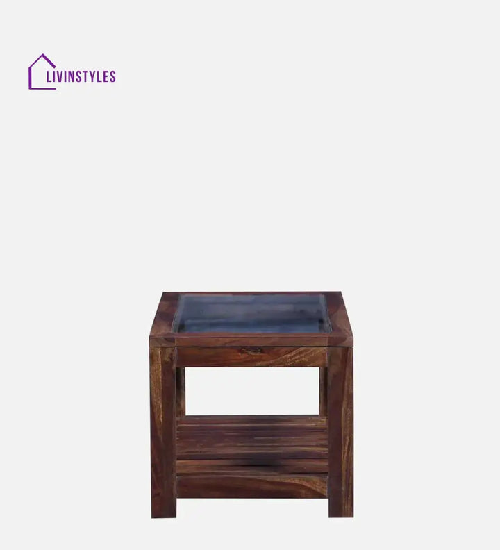 Stigen Sheesham Wood Coffee Table In Provincial Teak Finish With Glass Top