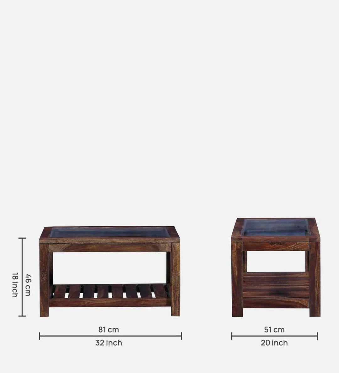 Stigen Sheesham Wood Coffee Table In Provincial Teak Finish With Glass Top