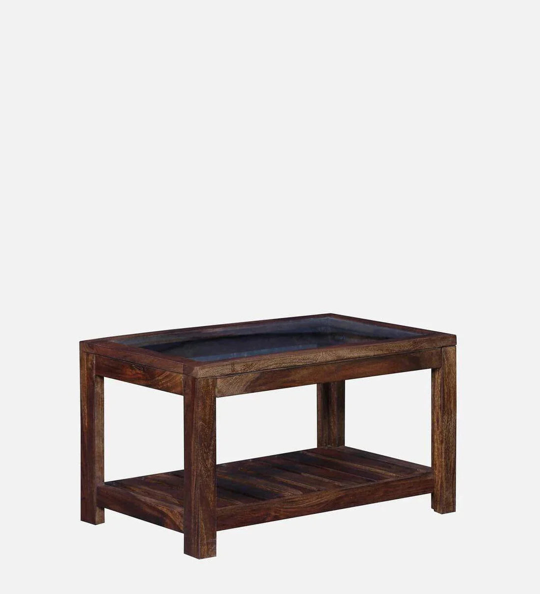 Stigen Sheesham Wood Coffee Table In Provincial Teak Finish With Glass Top