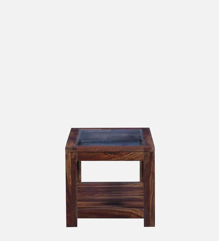 Stigen Sheesham Wood Coffee Table In Provincial Teak Finish With Glass Top