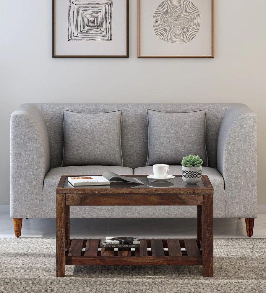 Stigen Sheesham Wood Coffee Table In Provincial Teak Finish With Glass Top