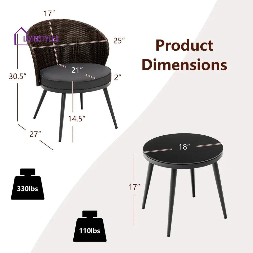 Stilt Outdoor Patio Seating Set 2 Chairs and 1 Table Set (Black + Brown) - Coffee Table Sets