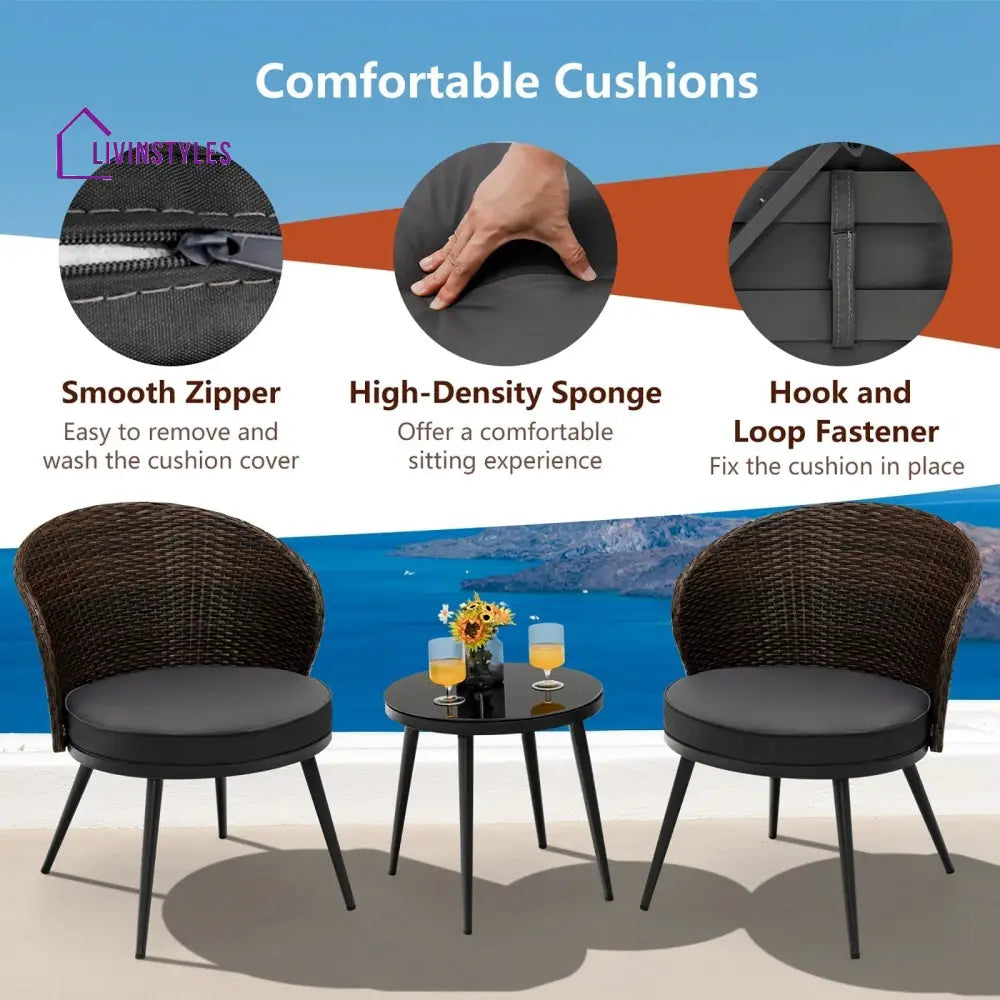 Stilt Outdoor Patio Seating Set 2 Chairs and 1 Table Set (Black + Brown) - Coffee Table Sets