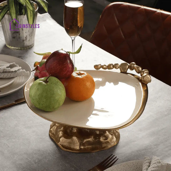 Stones Serving Ware Jet Ivory Enamle - Cake Stand