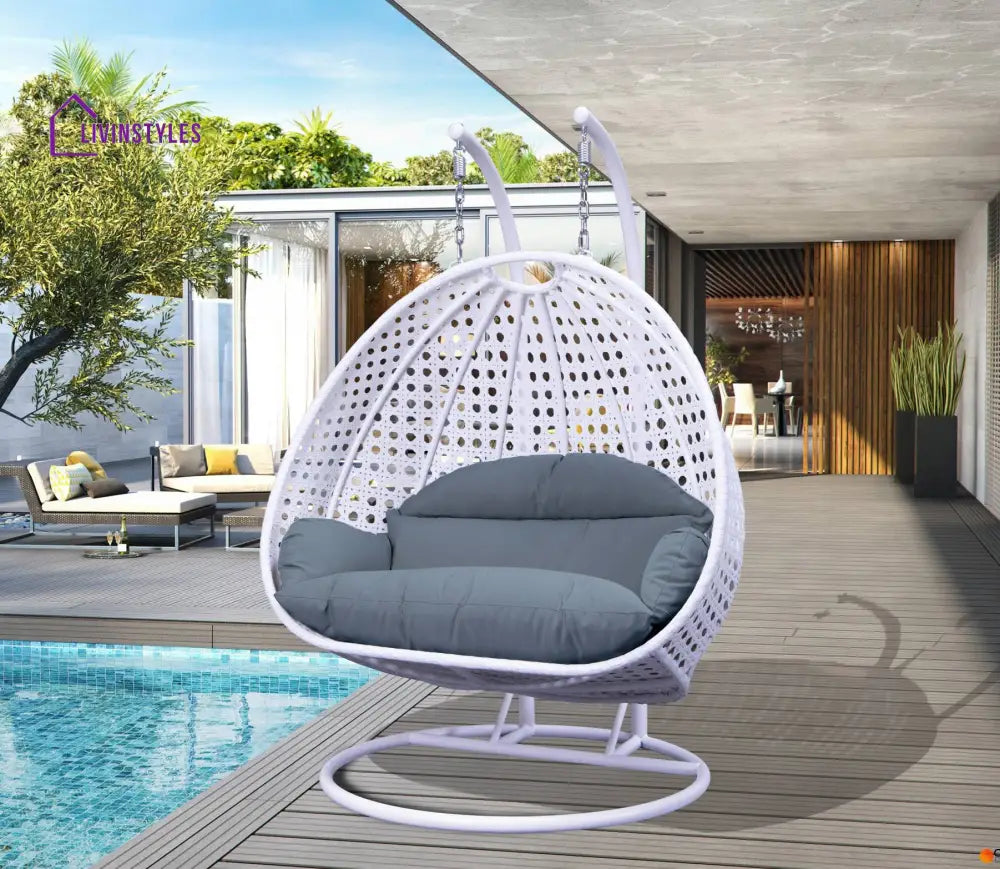 Strinati Double Seater Hanging Swing With Stand For Balcony Garden Swing (White) - Charcoal Blue - Swings