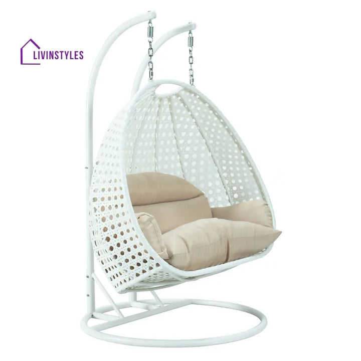 Strinati Double Seater Hanging Swing With Stand For Balcony Garden Swing (White) - Swings