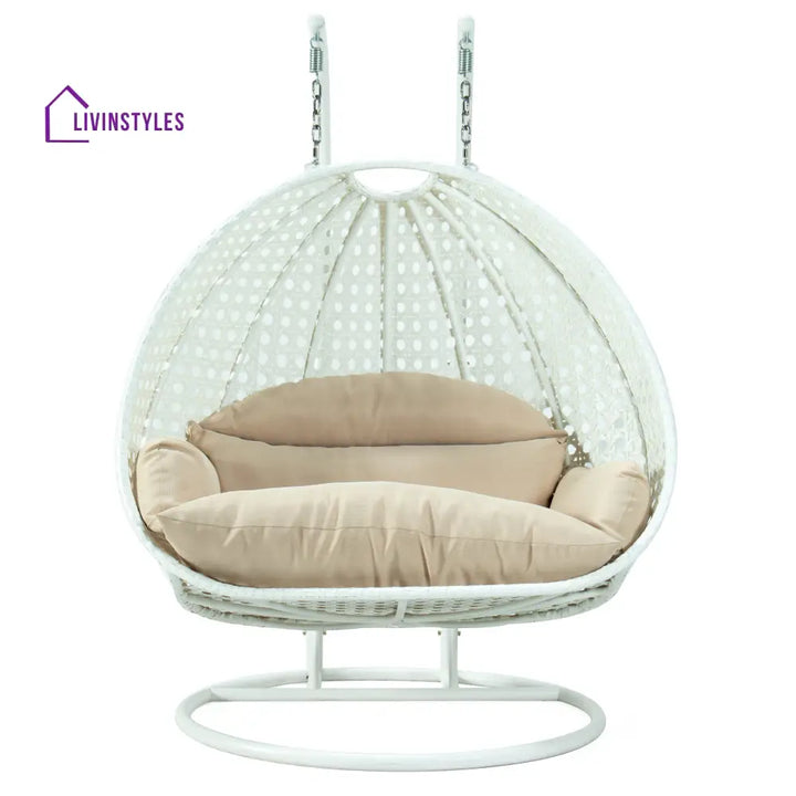 Strinati Double Seater Hanging Swing With Stand For Balcony Garden Swing (White) - Swings