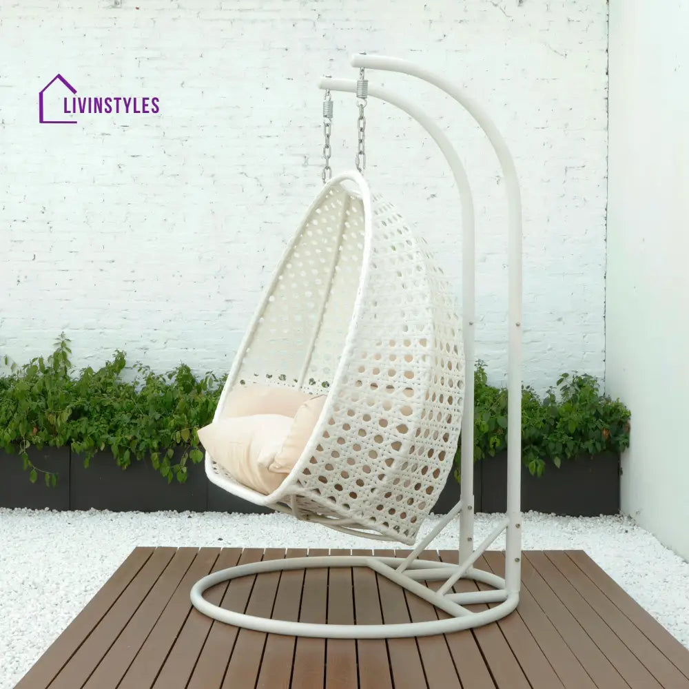 Strinati Double Seater Hanging Swing With Stand For Balcony Garden Swing (White) - Swings