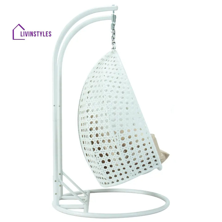Strinati Double Seater Hanging Swing With Stand For Balcony Garden Swing (White) - Swings