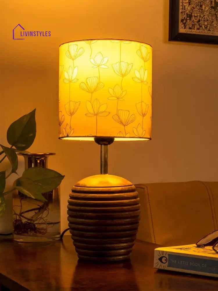 Stripped Brown Lamp With Mustard Flora Multicolor Shade Floor