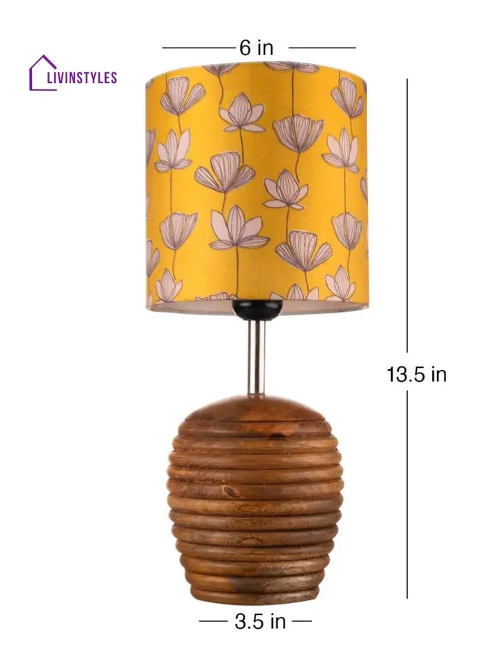 Stripped Brown Lamp With Mustard Flora Multicolor Shade Floor
