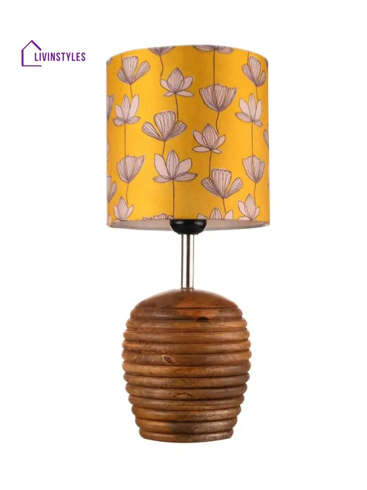 Stripped Brown Lamp With Mustard Flora Multicolor Shade Floor