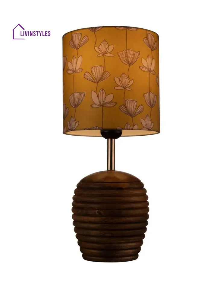 Stripped Brown Lamp With Mustard Flora Multicolor Shade Floor
