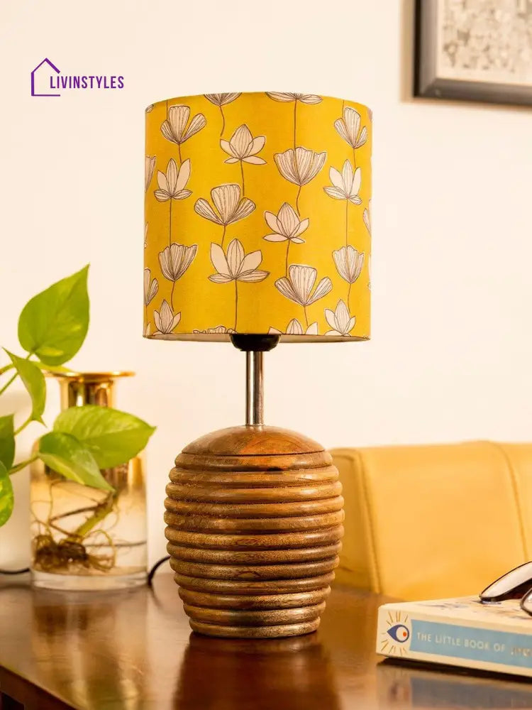 Stripped Brown Lamp With Mustard Flora Multicolor Shade Floor