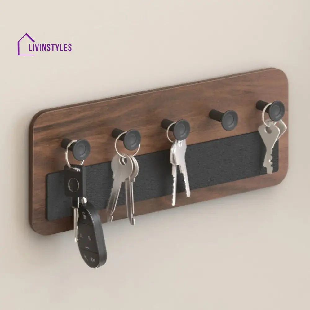 Stuart Engineered Wood Wall Mounted Decor Key Holder Hanger with 5 Knobs for Bedroom Study Living Room Home Furniture