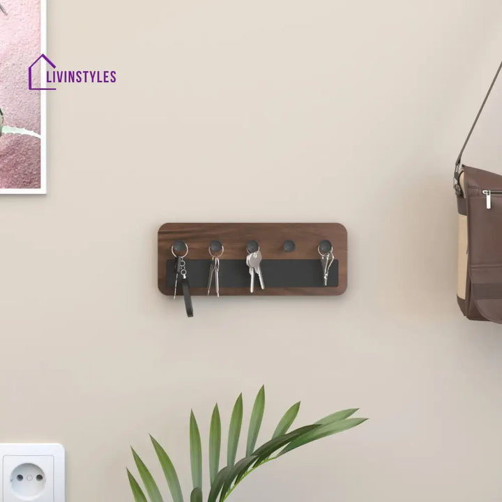 Stuart Engineered Wood Wall Mounted Decor Key Holder Hanger with 5 Knobs for Bedroom Study Living Room Home Furniture
