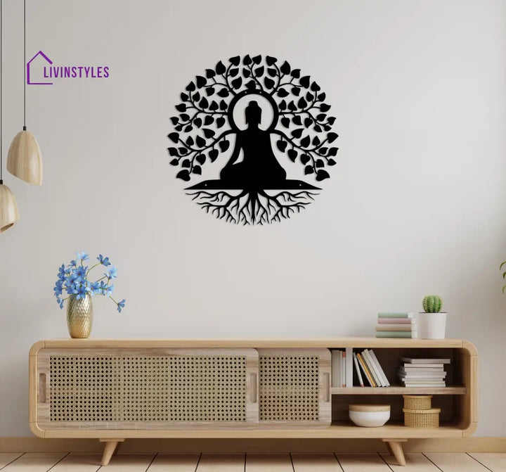 STYLISH DESIGN BUDDHA METAL WALL ART 40 CM / Black