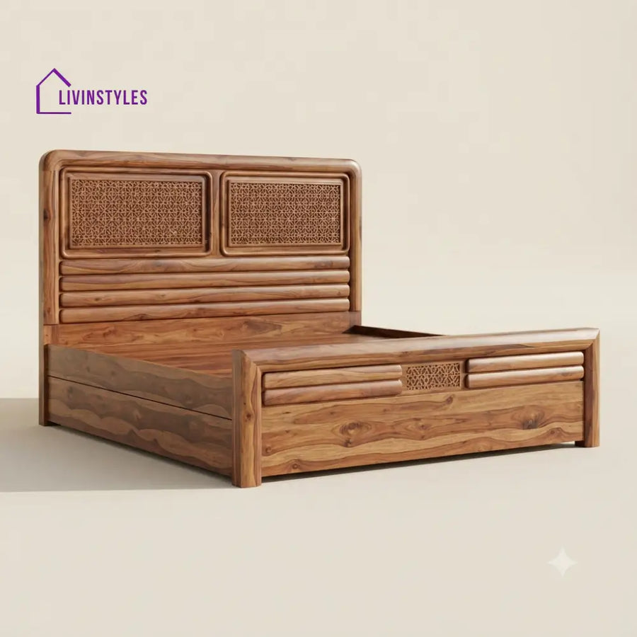 Subha Sheesham Wood Bed With Box Storage | Wooden Bed