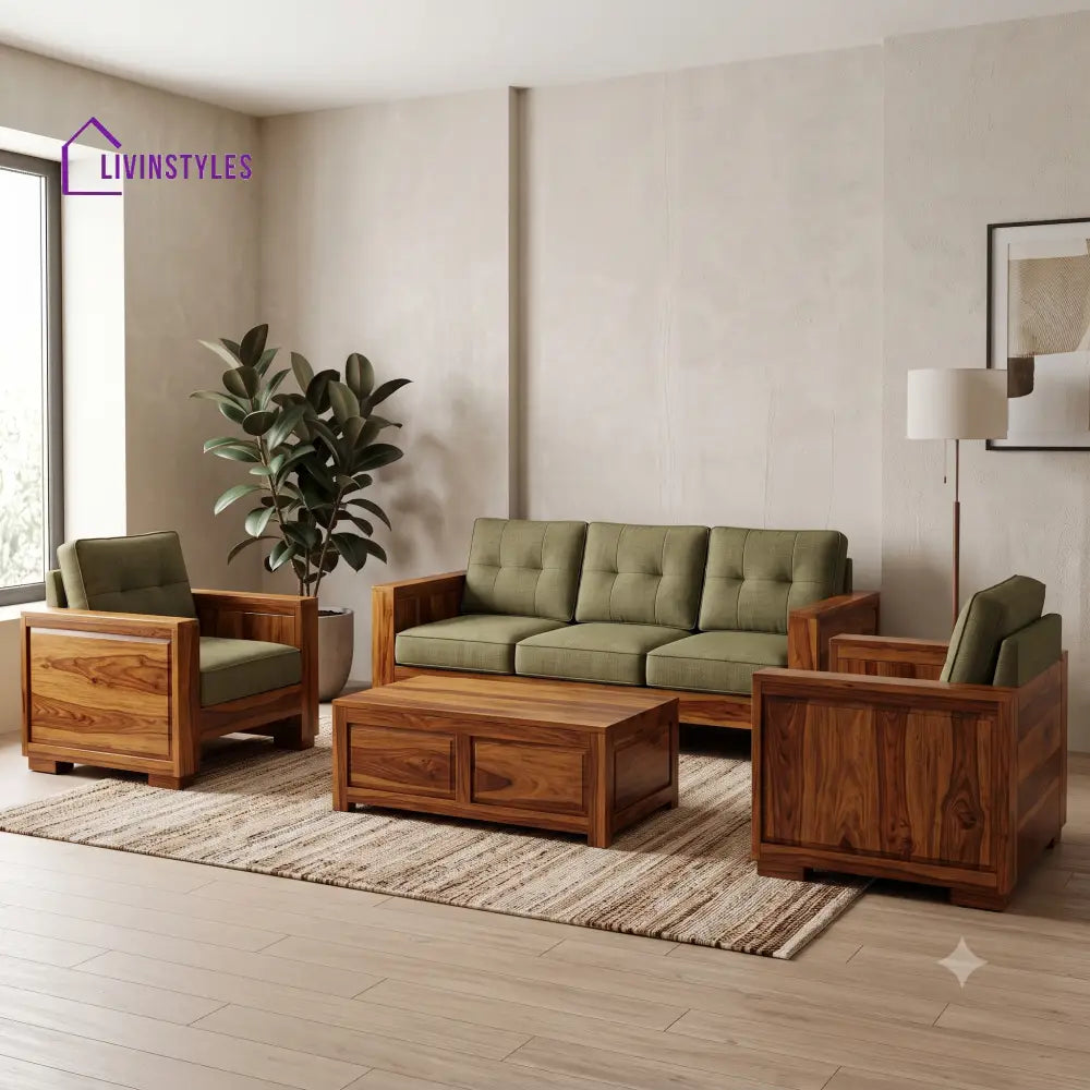 Suchitra Wooden Sofa Set | 3 + 1 + 1 Sheesham Wood Sofa Set for Living Room