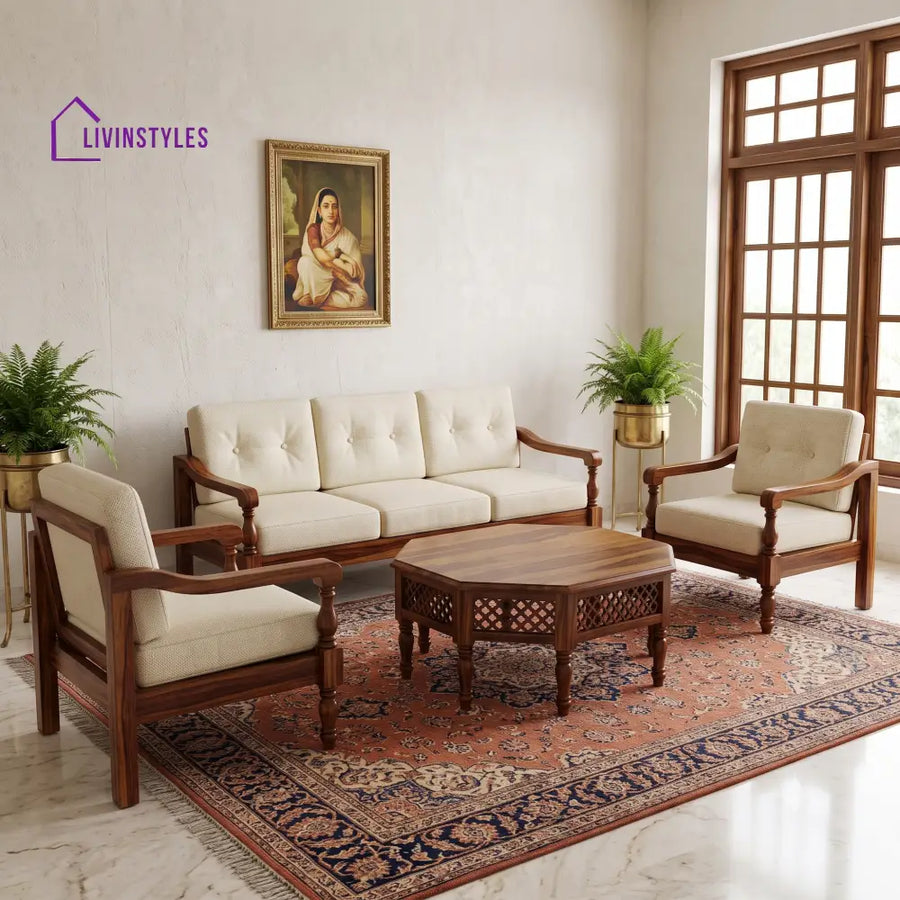 Suganya Wooden Sofa Set | 3 + 1 + 1 Sheesham Wood Sofa Set for Living Room