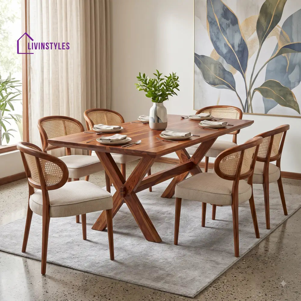 Suhasini Premium Wooden 6 Seater Dining Table Set