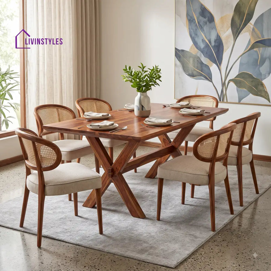 Suhasini Premium Wooden 6 Seater Dining Table Set