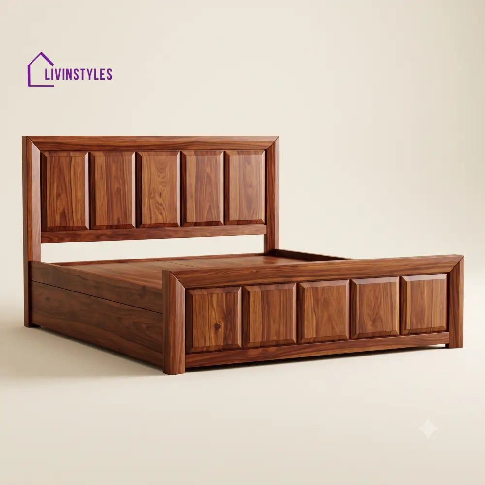 Sujini Sheesham Wood Bed With Box Storage | Wooden Bed