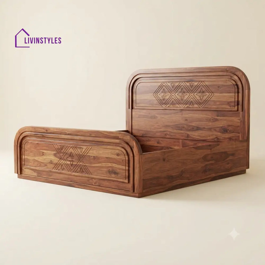 Sujitha Sheesham Wood Bed With Box Storage | Wooden Bed