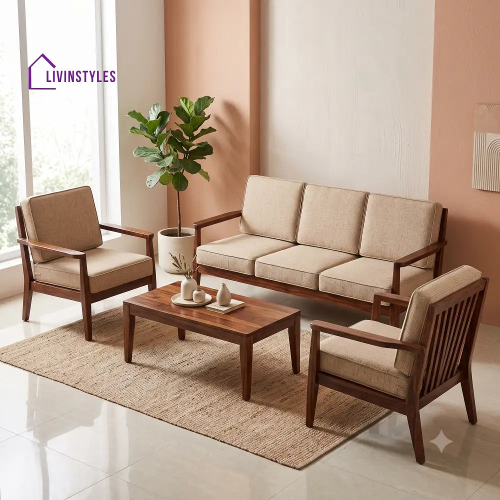 Sukanya Wooden Sofa Set | 3 + 1 + 1 Sheesham Wood Sofa Set for Living Room