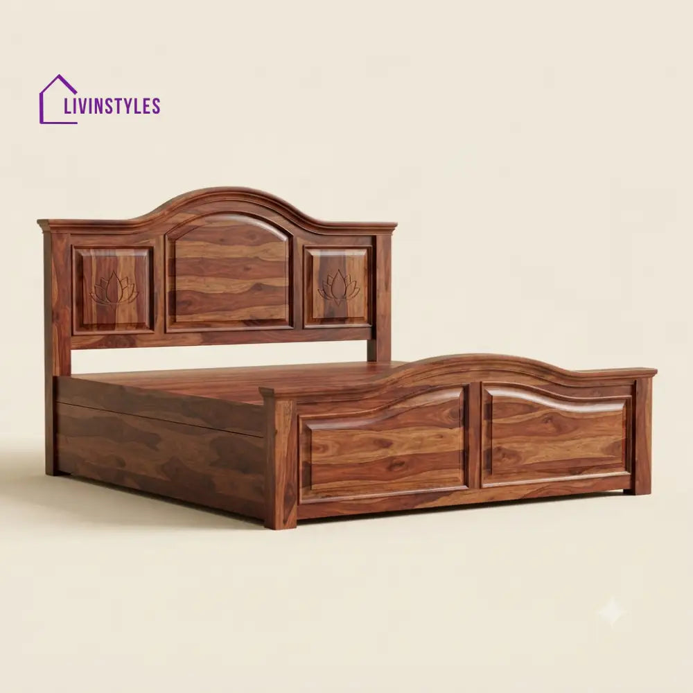 Sulochana Sheesham Wood Bed With Box Storage | Wooden Bed