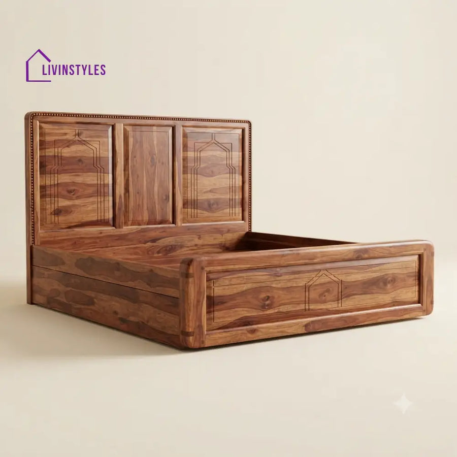 Sumathi Sheesham Wood Bed With Box Storage | Wooden Bed