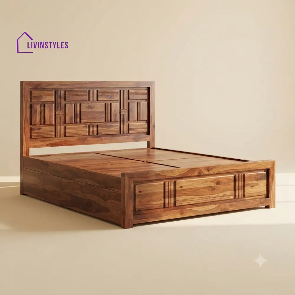Sunitha Sheesham Wood Bed With Box Storage | Wooden Bed
