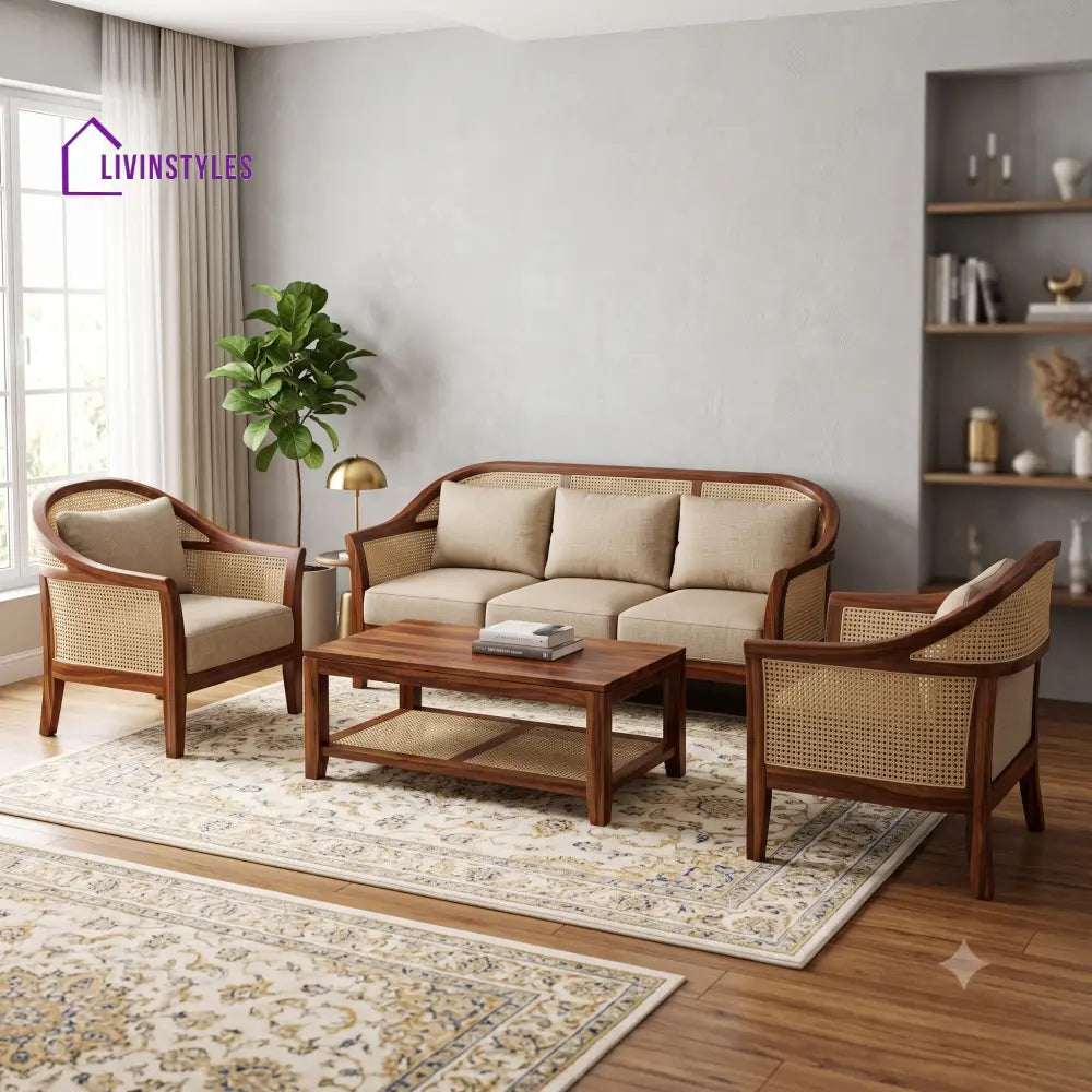 Sunitha Wooden Sofa Set | 3 + 1 + 1 Sheesham Wood Sofa Set for Living Room
