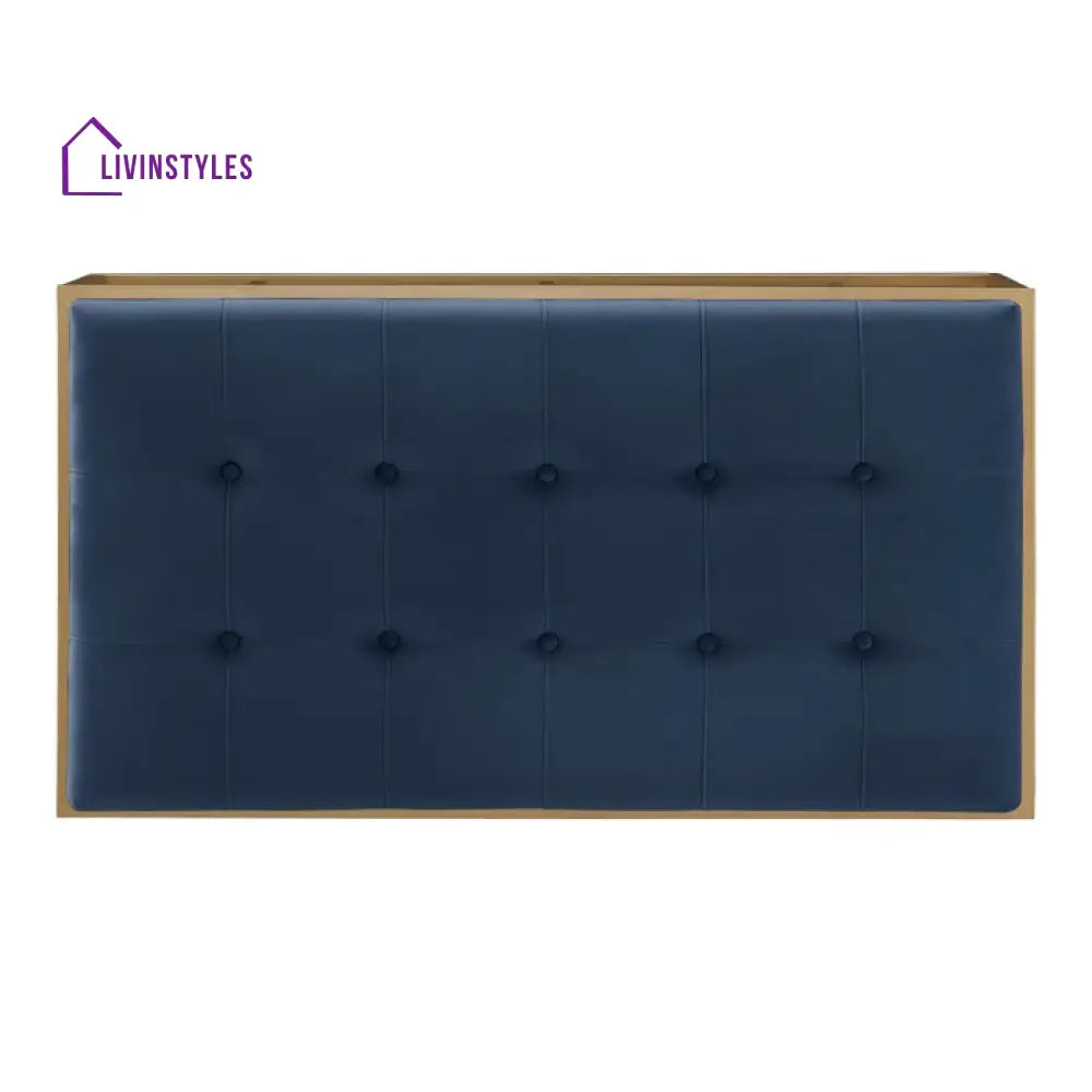 Sunny Rectangular Shaped Blue Velvet Ottoman with Golden Metal Finish Chairs