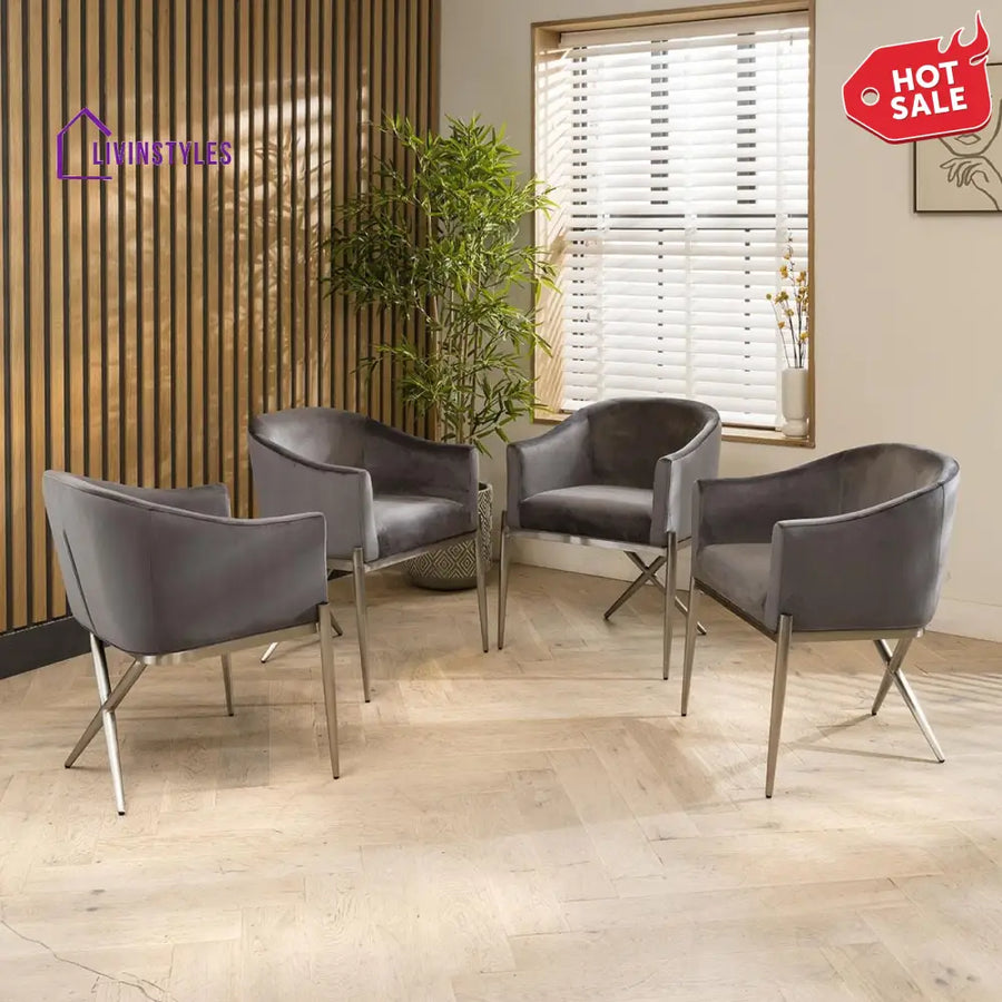 Supriya 4 Zoe Velvet Carver Dining Chairs Grey