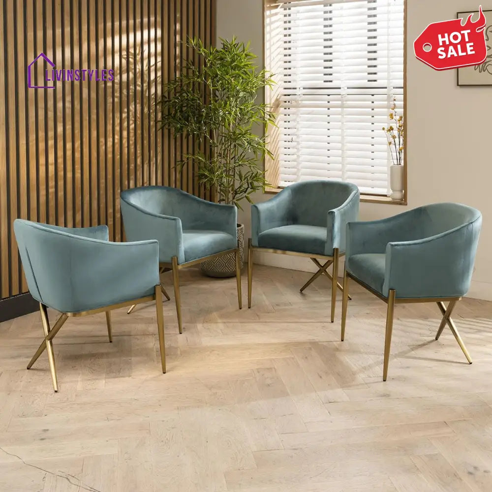 Supriya 4 Zoe Velvet Carver Dining Chairs Teal